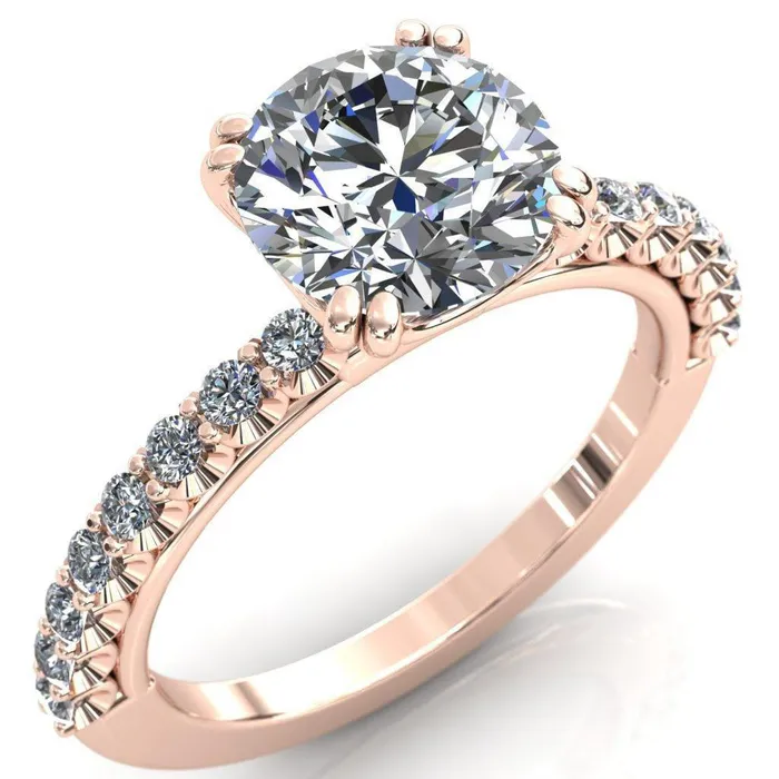 Rings Sydney Round Center Stone Half Eternity Double Prong Crescent Engagement Ring Fire Brilliance 
