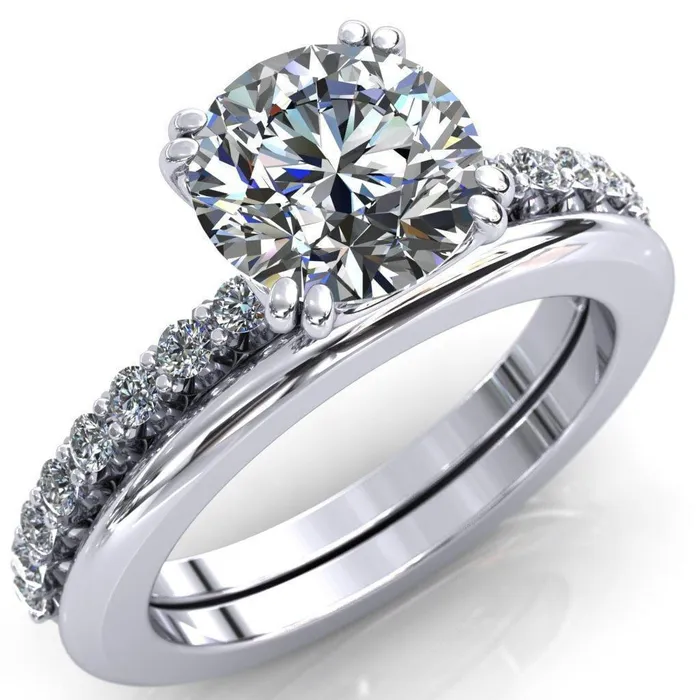 Rings Sydney Round Center Stone Half Eternity Double Prong Crescent Engagement Ring Fire Brilliance 
