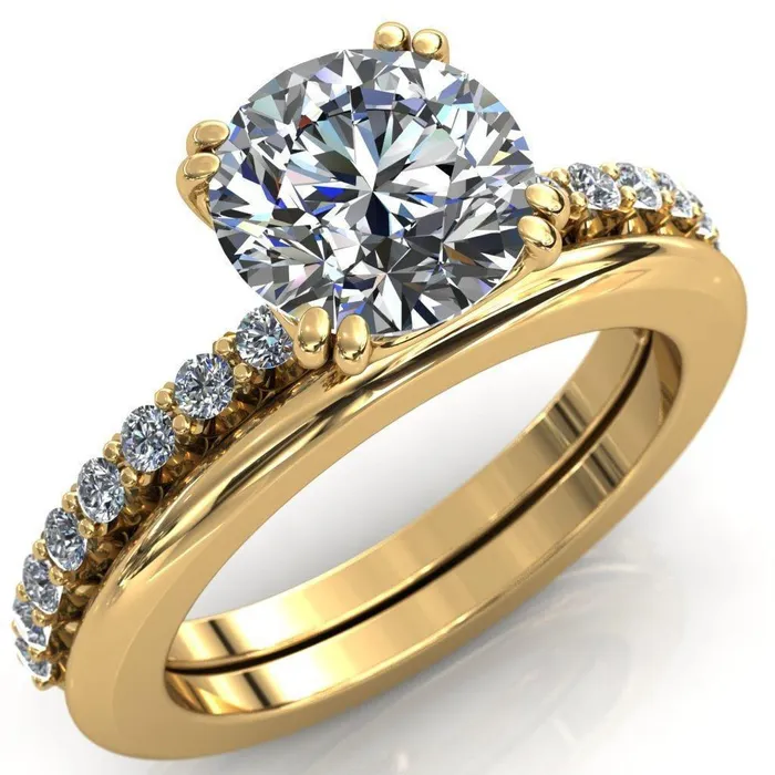 Rings Sydney Round Center Stone Half Eternity Double Prong Crescent Engagement Ring Fire Brilliance 