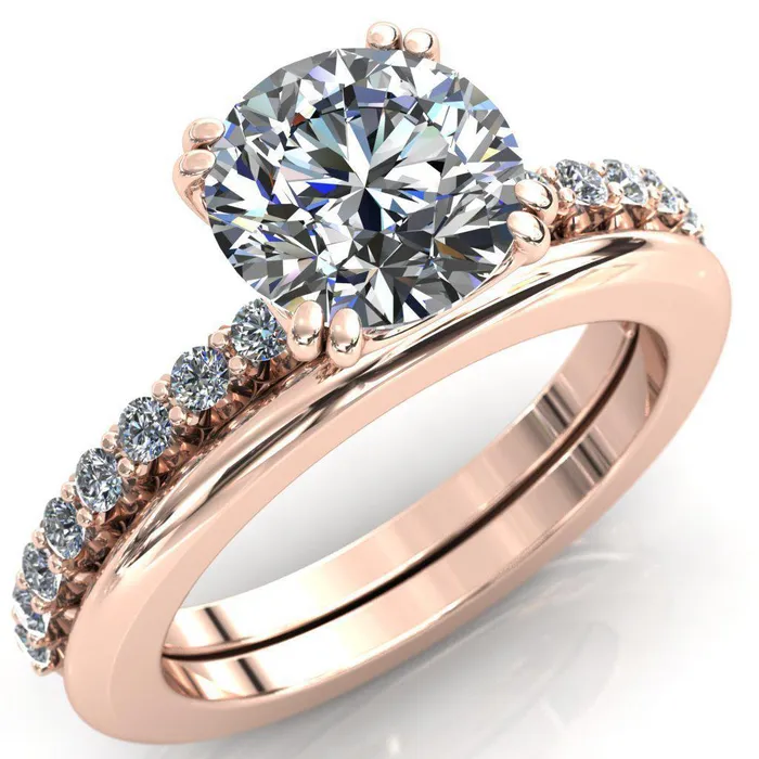 Rings Sydney Round Center Stone Half Eternity Double Prong Crescent Engagement Ring Fire Brilliance 