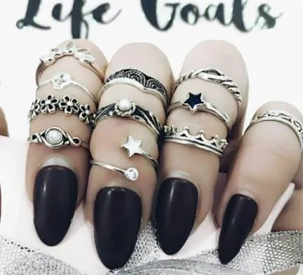 RS11 Silver Color 11 pc Ring Set polly Rings