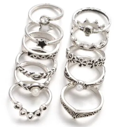 RS11 Silver Color 11 pc Ring Set polly Rings