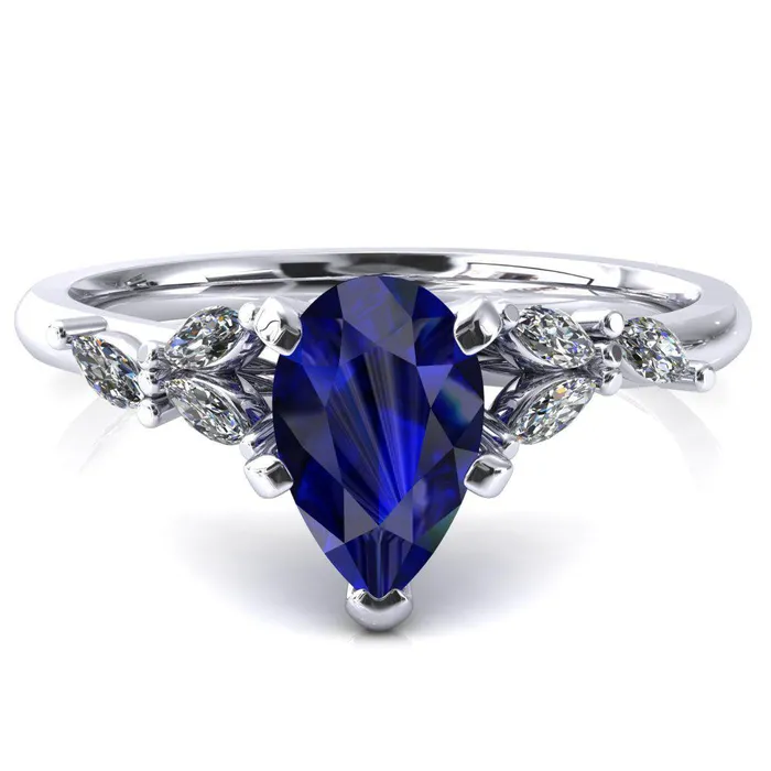 Sigrid Pear Blue Sapphire 5 Prong Marquise Diamond Side Ring Fire Brilliance Rings Sigrid Pear Blue Sapphire 5 Prong Marquise Diamond Side Ring Fire Brilliance Rings