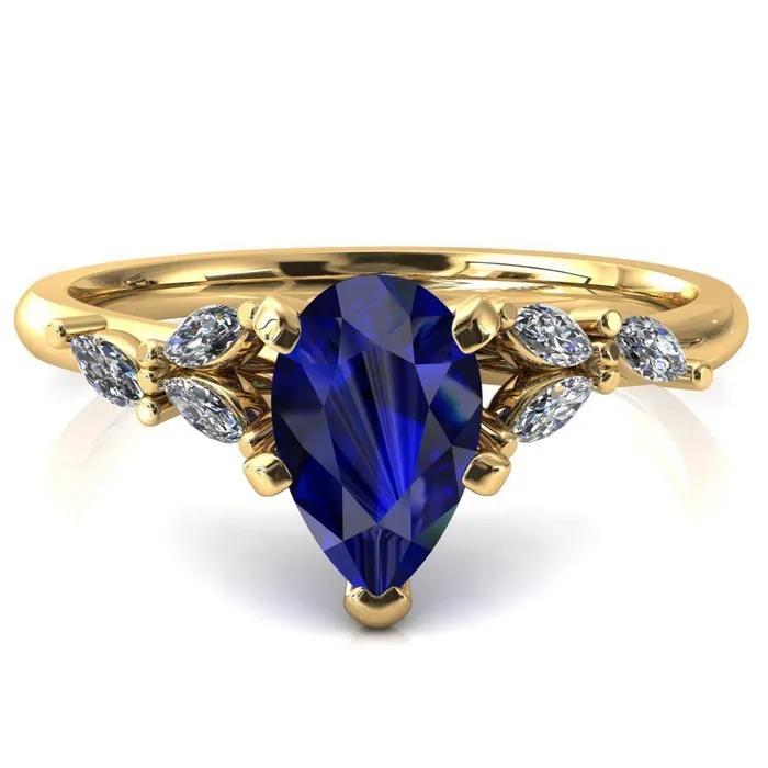 Sigrid Pear Blue Sapphire 5 Prong Marquise Diamond Side Ring Fire Brilliance Rings
