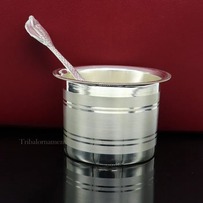 Silver Elegant Ghee pot patra puja or worshipping silver ghee bowl or pot Butter pot for kitchen silver puja utensils from India su542 TRIBAL ORNAMENTS Necklaces