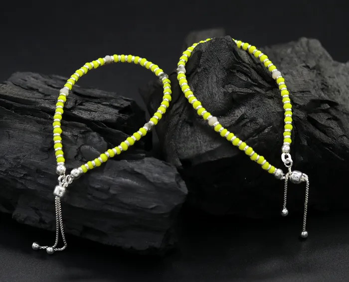 TRIBAL ORNAMENTS 7 925 sterling silver gorgeous silver and yellow beads adjustable bracelet charm bracelet customized bracelet girls jewelry sbr164 Bracelets TRIBAL ORNAMENTS 7 925 sterling silver gorgeous silver and yellow beads adjustable bracelet charm bracelet customized bracelet girls jewelry sbr164 Bracelets
