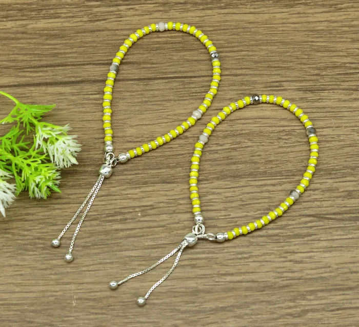 TRIBAL ORNAMENTS 7 925 sterling silver gorgeous silver and yellow beads adjustable bracelet charm bracelet customized bracelet girls jewelry sbr164 Bracelets