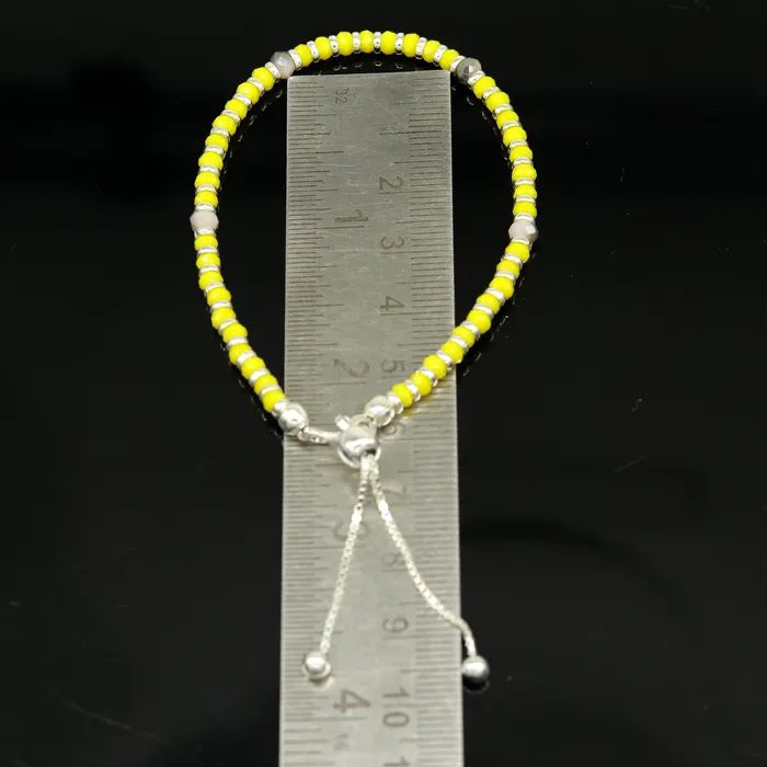TRIBAL ORNAMENTS 7 925 sterling silver gorgeous silver and yellow beads adjustable bracelet charm bracelet customized bracelet girls jewelry sbr164 Bracelets