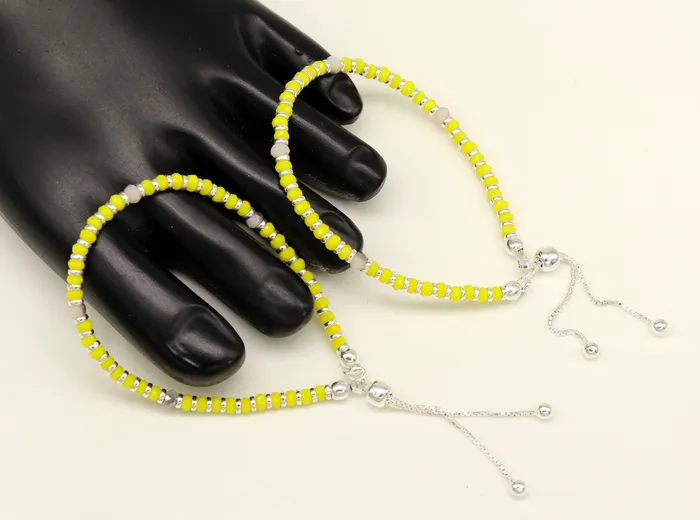 TRIBAL ORNAMENTS 7 925 sterling silver gorgeous silver and yellow beads adjustable bracelet charm bracelet customized bracelet girls jewelry sbr164 Bracelets