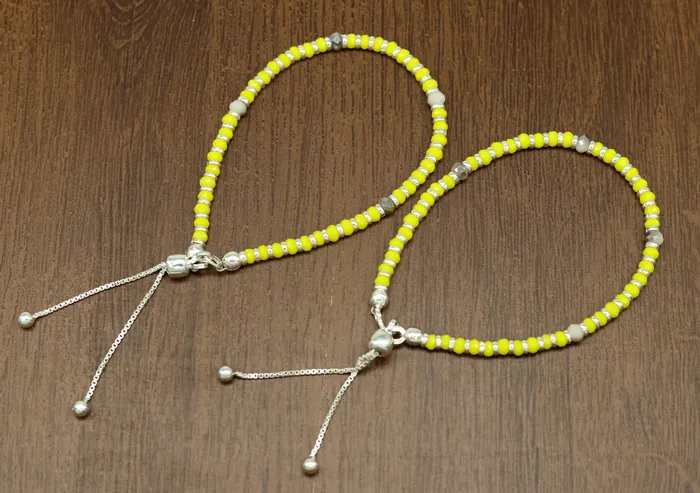 TRIBAL ORNAMENTS 7 925 sterling silver gorgeous silver and yellow beads adjustable bracelet charm bracelet customized bracelet girls jewelry sbr164 Bracelets