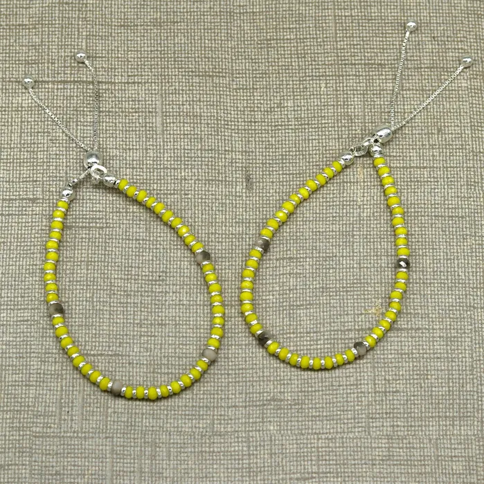 TRIBAL ORNAMENTS 7 925 sterling silver gorgeous silver and yellow beads adjustable bracelet charm bracelet customized bracelet girls jewelry sbr164 Bracelets