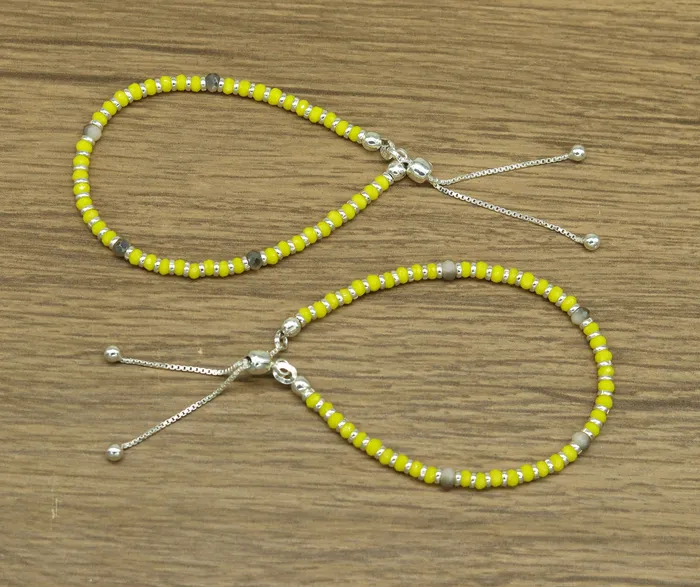 TRIBAL ORNAMENTS 7 925 sterling silver gorgeous silver and yellow beads adjustable bracelet charm bracelet customized bracelet girls jewelry sbr164 Bracelets