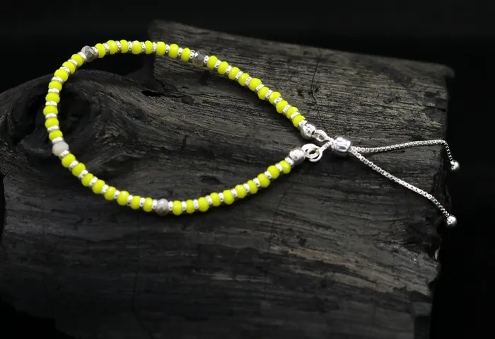 TRIBAL ORNAMENTS 7 925 sterling silver gorgeous silver and yellow beads adjustable bracelet charm bracelet customized bracelet girls jewelry sbr164 Bracelets