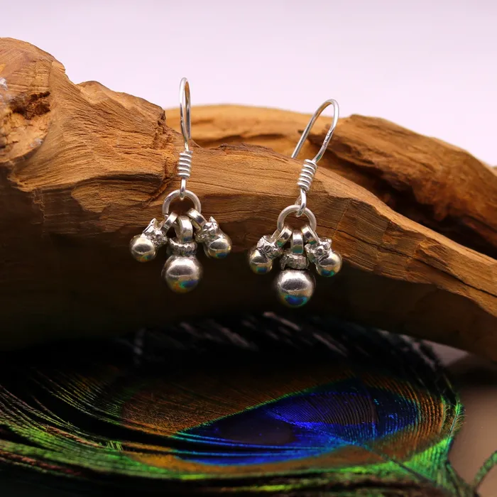 TRIBAL ORNAMENTS Earrings 925 sterling silver handmade gorgeous hoops earrings bells earrings amazing stylish modern hoop earrings for belly dance jewelry s491