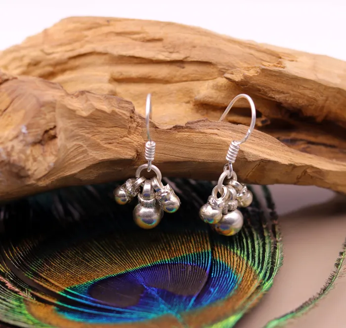 TRIBAL ORNAMENTS Earrings 925 sterling silver handmade gorgeous hoops earrings bells earrings amazing stylish modern hoop earrings for belly dance jewelry s491