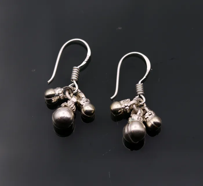 TRIBAL ORNAMENTS Earrings 925 sterling silver handmade gorgeous hoops earrings bells earrings amazing stylish modern hoop earrings for belly dance jewelry s491