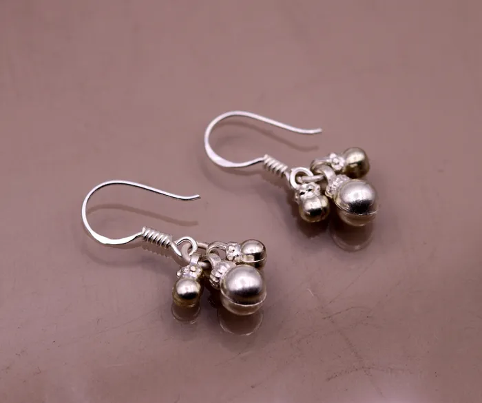 TRIBAL ORNAMENTS Earrings 925 sterling silver handmade gorgeous hoops earrings bells earrings amazing stylish modern hoop earrings for belly dance jewelry s491