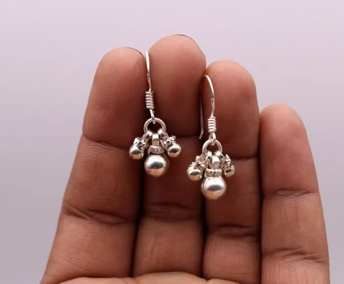 TRIBAL ORNAMENTS Earrings 925 sterling silver handmade gorgeous hoops earrings bells earrings amazing stylish modern hoop earrings for belly dance jewelry s491