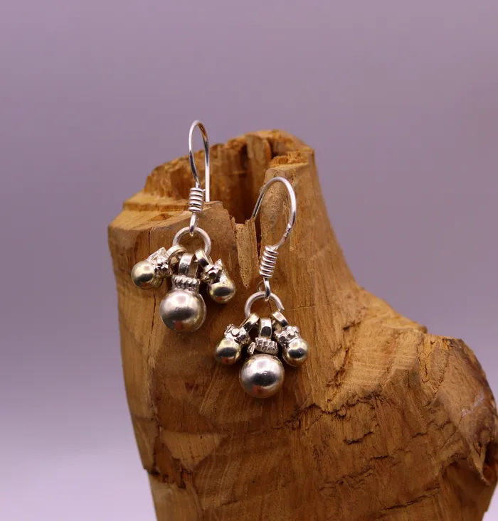 TRIBAL ORNAMENTS Earrings 925 sterling silver handmade gorgeous hoops earrings bells earrings amazing stylish modern hoop earrings for belly dance jewelry s491