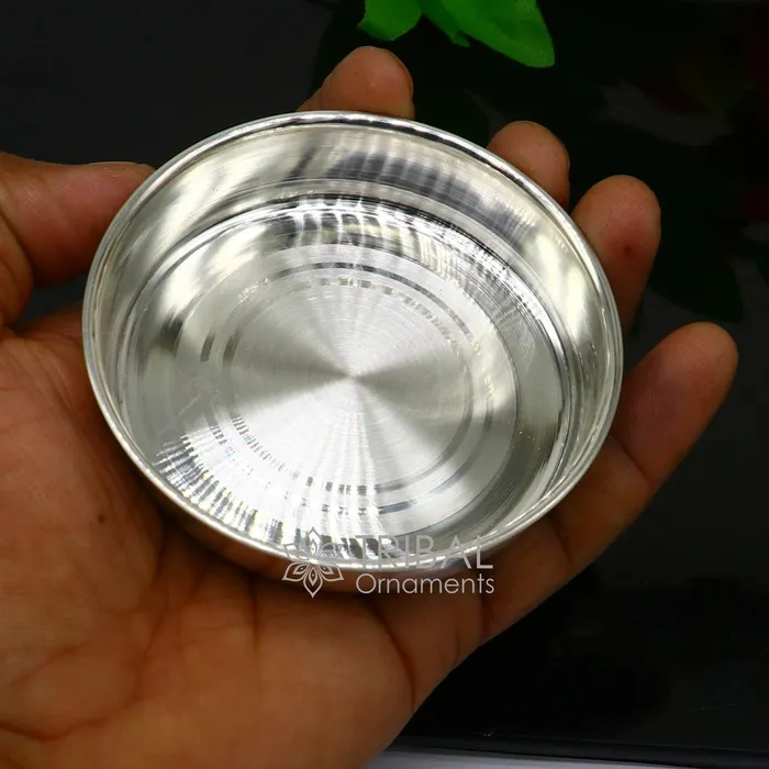 TRIBAL ORNAMENTS Necklaces 999 fine silver handmade solid plate tray best gifting baby food serving silver utensils silver articles puja utensils sv272