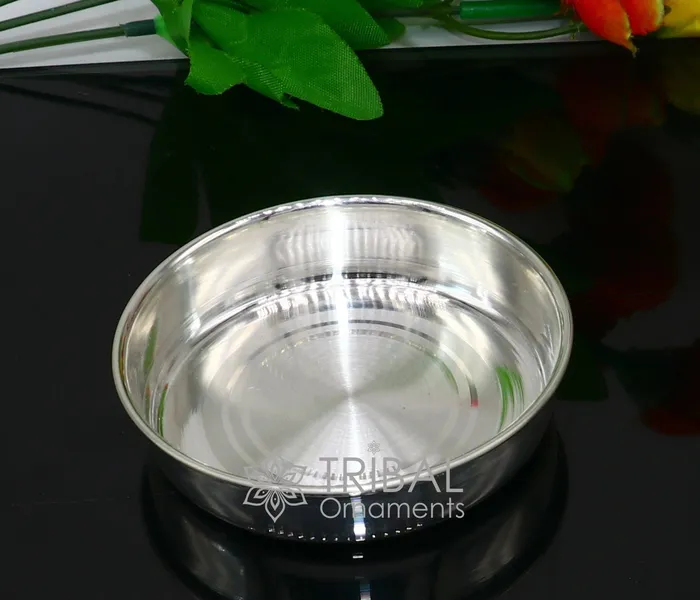 TRIBAL ORNAMENTS Necklaces 999 fine silver handmade solid plate tray best gifting baby food serving silver utensils silver articles puja utensils sv272