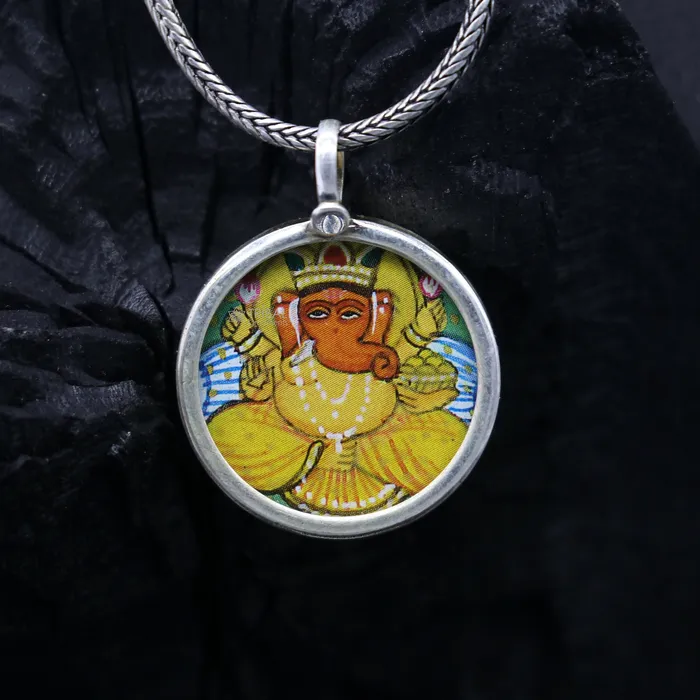TRIBAL ORNAMENTS Necklaces Stylish 925 sterling silver handmade idol God Ganesha pendant amazing painting pendant unisex gifting functional kavacham jewelry nsp778 TRIBAL ORNAMENTS Necklaces Stylish 925 sterling silver handmade idol God Ganesha pendant amazing painting pendant unisex gifting functional kavacham jewelry nsp778