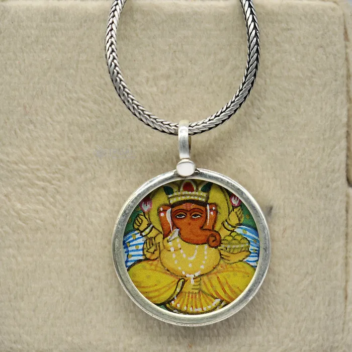 TRIBAL ORNAMENTS Necklaces Stylish 925 sterling silver handmade idol God Ganesha pendant amazing painting pendant unisex gifting functional kavacham jewelry nsp778 TRIBAL ORNAMENTS Necklaces Stylish 925 sterling silver handmade idol God Ganesha pendant amazing painting pendant unisex gifting functional kavacham jewelry nsp778