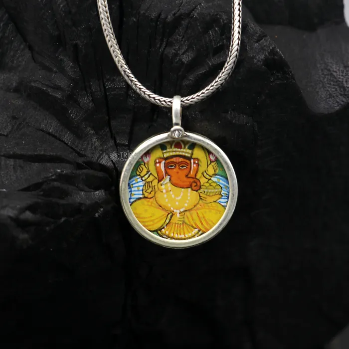 TRIBAL ORNAMENTS Necklaces Stylish 925 sterling silver handmade idol God Ganesha pendant amazing painting pendant unisex gifting functional kavacham jewelry nsp778 TRIBAL ORNAMENTS Necklaces Stylish 925 sterling silver handmade idol God Ganesha pendant amazing painting pendant unisex gifting functional kavacham jewelry nsp778