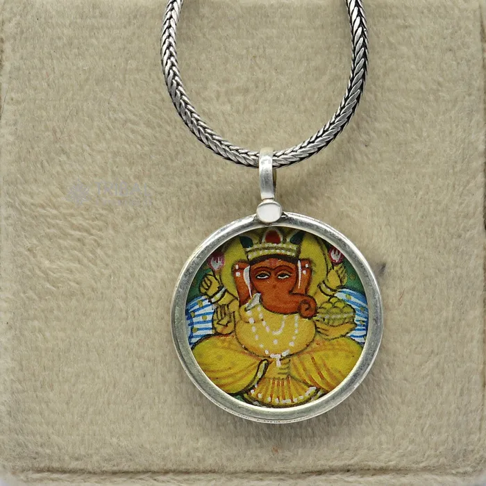 TRIBAL ORNAMENTS Necklaces Stylish 925 sterling silver handmade idol God Ganesha pendant amazing painting pendant unisex gifting functional kavacham jewelry nsp778 TRIBAL ORNAMENTS Necklaces Stylish 925 sterling silver handmade idol God Ganesha pendant amazing painting pendant unisex gifting functional kavacham jewelry nsp778