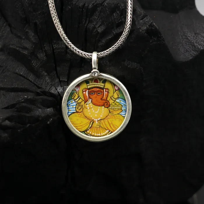 TRIBAL ORNAMENTS Necklaces Stylish 925 sterling silver handmade idol God Ganesha pendant amazing painting pendant unisex gifting functional kavacham jewelry nsp778 TRIBAL ORNAMENTS Necklaces Stylish 925 sterling silver handmade idol God Ganesha pendant amazing painting pendant unisex gifting functional kavacham jewelry nsp778