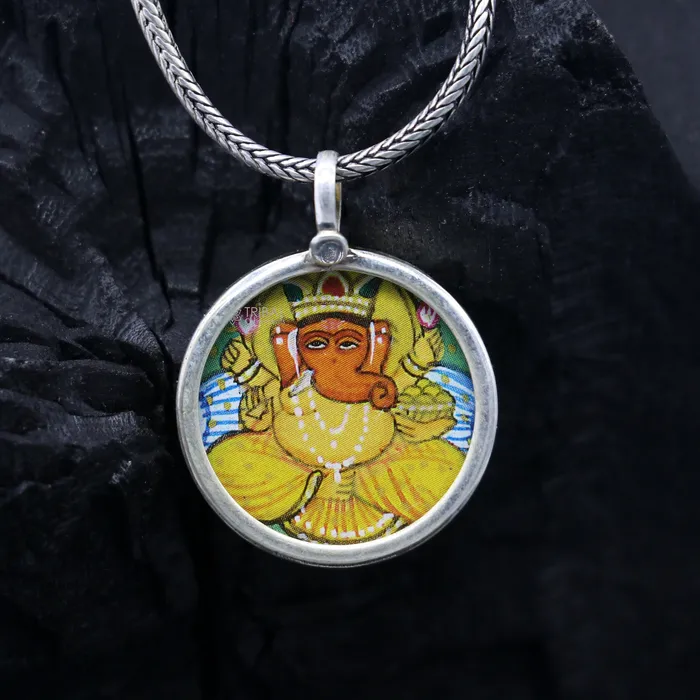 TRIBAL ORNAMENTS Necklaces Stylish 925 sterling silver handmade idol God Ganesha pendant amazing painting pendant unisex gifting functional kavacham jewelry nsp778 TRIBAL ORNAMENTS Necklaces Stylish 925 sterling silver handmade idol God Ganesha pendant amazing painting pendant unisex gifting functional kavacham jewelry nsp778