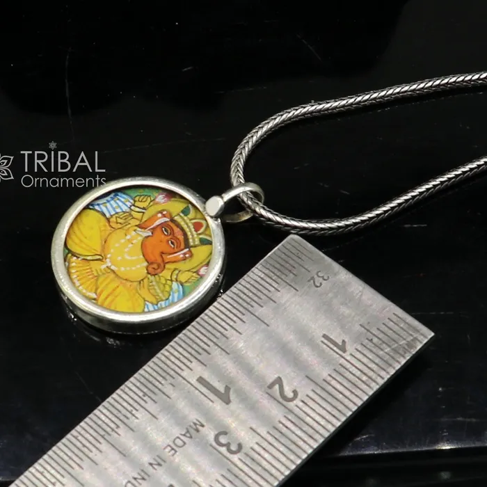 TRIBAL ORNAMENTS Necklaces Stylish 925 sterling silver handmade idol God Ganesha pendant amazing painting pendant unisex gifting functional kavacham jewelry nsp778 TRIBAL ORNAMENTS Necklaces Stylish 925 sterling silver handmade idol God Ganesha pendant amazing painting pendant unisex gifting functional kavacham jewelry nsp778