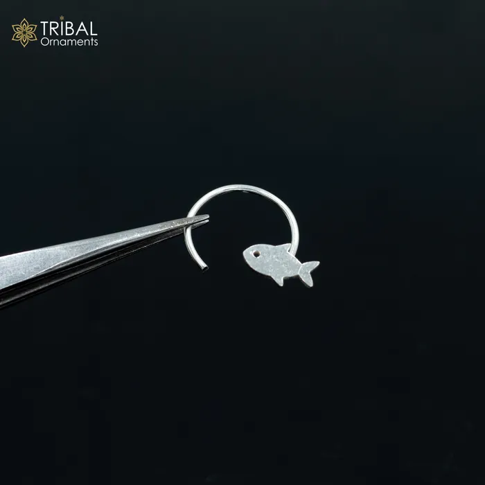 TRIBAL ORNAMENTS Rings 925 sterling silver fish design handmade fabulous nose pin u band tribal jewelry np63
