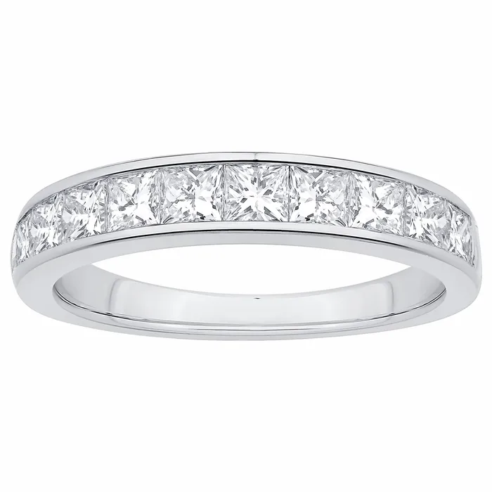 14K White Gold Channel Set Princess Cut Diamond Band Wedding Bands Rings