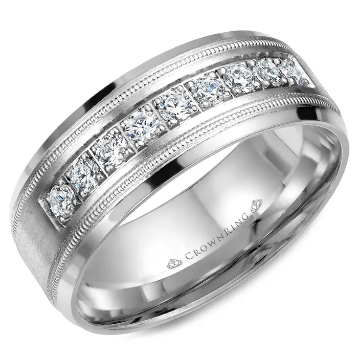 14K White Gold Diamond Wedding Band CrownRing Rings