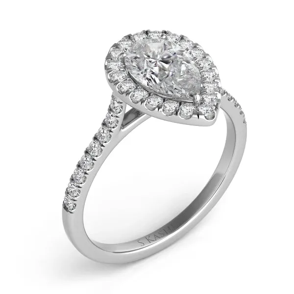 14K White Gold Semi Mount Diamond Ring with Pear Halo Engagement Collections Rings 14K White Gold Semi Mount Diamond Ring with Pear Halo Engagement Collections Rings