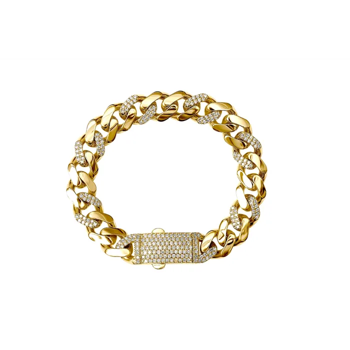 14K Yellow Gold Cuban Link Diamond Bracelet Meierotto Jewelers Bracelets