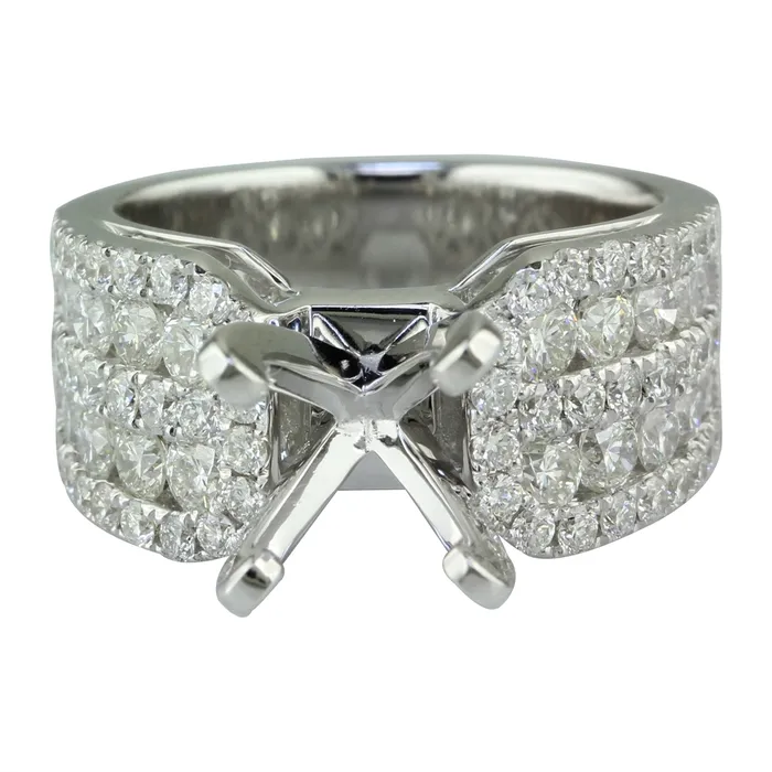 18K White Gold Semi Mount Wide Five Rows Two Rows Larger Engagement Collections PreStyled Sets 18K White Gold Semi Mount Wide Five Rows Two Rows Larger Engagement Collections PreStyled Sets