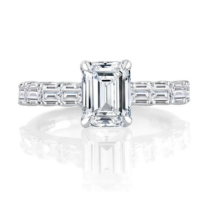 A Jaffe 14K White Gold East to West Emerald Cut Semi Mount Diamond Ring A Jaffe Rings A Jaffe 14K White Gold East to West Emerald Cut Semi Mount Diamond Ring A Jaffe Rings