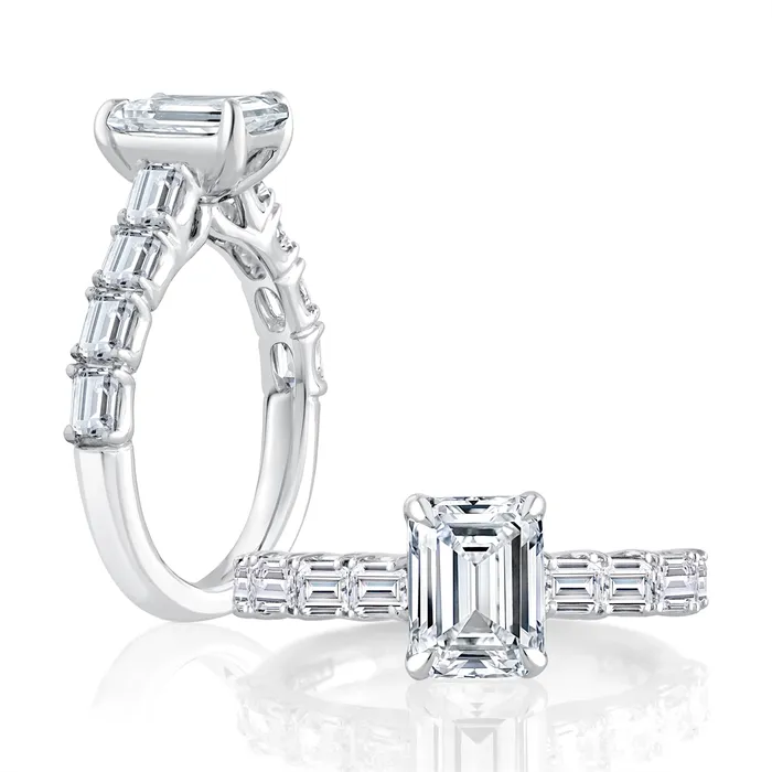 A Jaffe 14K White Gold East to West Emerald Cut Semi Mount Diamond Ring A Jaffe Rings A Jaffe 14K White Gold East to West Emerald Cut Semi Mount Diamond Ring A Jaffe Rings