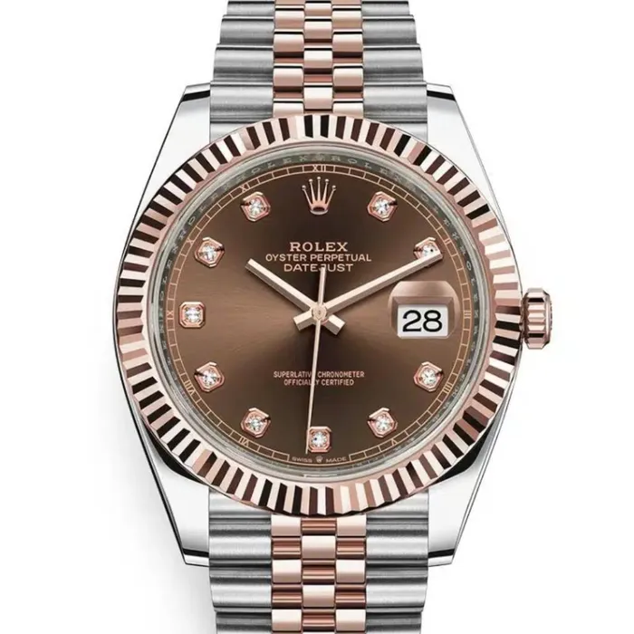 Bracelets 2024 Never Worn Rolex Datejust 41mm Ref 1263310004 Chocolate Diamond Dial Two Tone Stainless Steel 18K Rose Gold Jubilee Bracelet Mens Watch Rolex