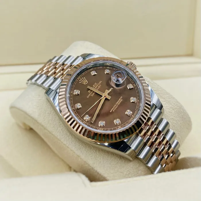 Bracelets 2024 Never Worn Rolex Datejust 41mm Ref 1263310004 Chocolate Diamond Dial Two Tone Stainless Steel 18K Rose Gold Jubilee Bracelet Mens Watch Rolex