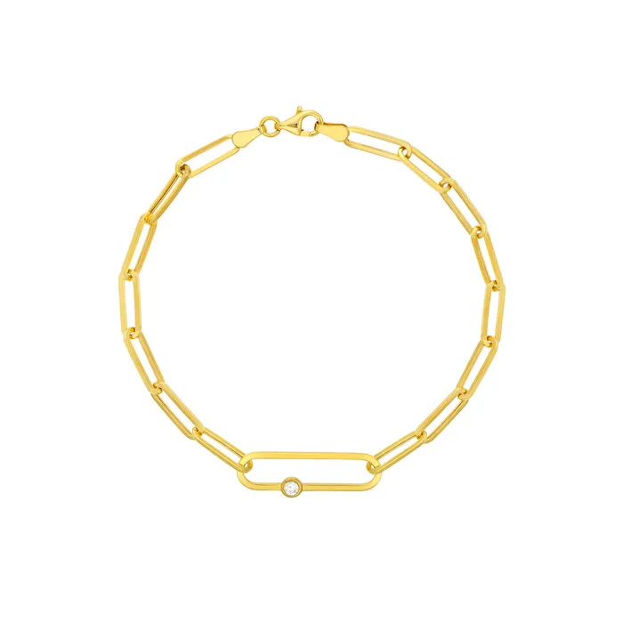 Bracelets Diamond Bezel Accent 14K Yellow Gold Paperclip Chain Bracelet Croghans Bracelets Diamond Bezel Accent 14K Yellow Gold Paperclip Chain Bracelet Croghans