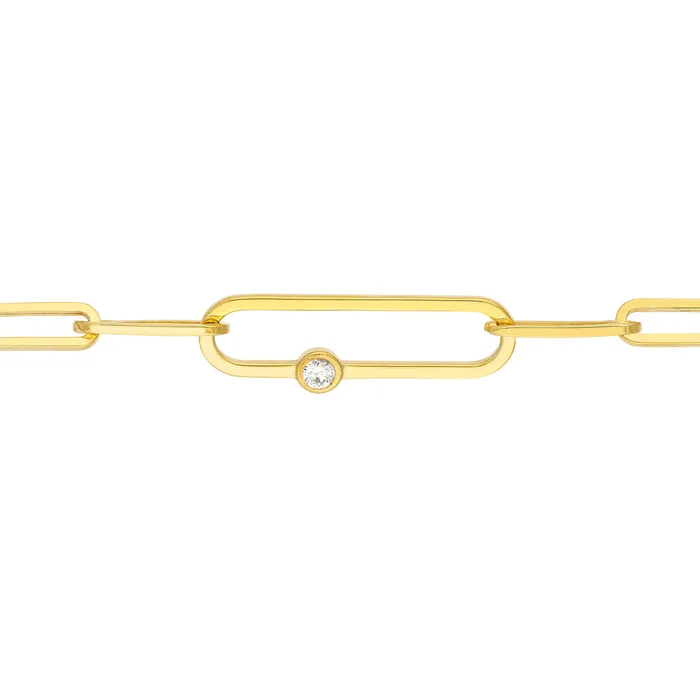 Bracelets Diamond Bezel Accent 14K Yellow Gold Paperclip Chain Bracelet Croghans