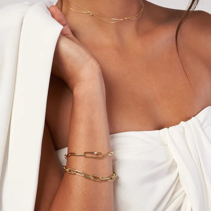 Bracelets Diamond Bezel Accent 14K Yellow Gold Paperclip Chain Bracelet Croghans
