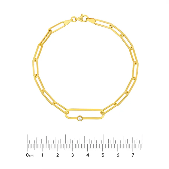 Bracelets Diamond Bezel Accent 14K Yellow Gold Paperclip Chain Bracelet Croghans