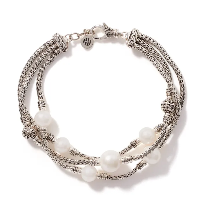 Bracelets John Hardy Classic Chain Silver Triple Row Bracelet with Lobster Clasp with 710mm Fresh Water Pearl John Hardy Bracelets John Hardy Classic Chain Silver Triple Row Bracelet with Lobster Clasp with 710mm Fresh Water Pearl John Hardy