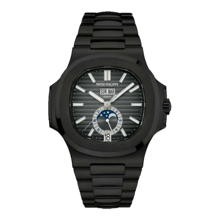 Bracelets Patek Philippe Patek Philippe Nautilus Annual Calendar 405mm Watch Ref 57261A001 Black MoonPhase Dial Black PVD Stainless Steel Bracelet Bracelets Patek Philippe Patek Philippe Nautilus Annual Calendar 405mm Watch Ref 57261A001 Black MoonPhase Dial Black PVD Stainless Steel Bracelet
