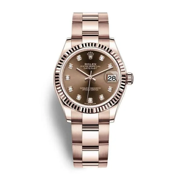 Bracelets Rolex Rolex Datejust 31mm Ref 2782750017 Chocolate Diamond Dial 18K Rose Gold Oyster Bracelet Womens Watch