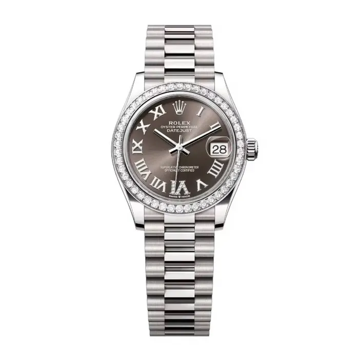 Bracelets Rolex Rolex Datejust 31mm Ref 278289rbr0020 Dark Grey Roman Diamond Dial Diamond Bezel 18K White Gold President Bracelet Womens Watch Bracelets Rolex Rolex Datejust 31mm Ref 278289rbr0020 Dark Grey Roman Diamond Dial Diamond Bezel 18K White Gold President Bracelet Womens Watch